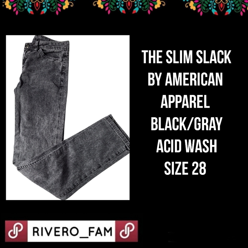 THE SLIM SLACK BY AMERICAN APPAREL |  BLACK/GRAY | ACID WASH |SIZE 28